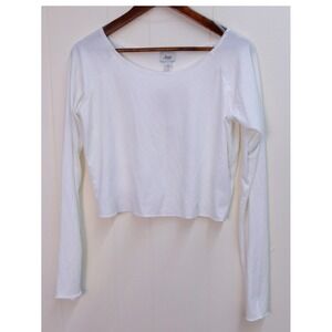Jenni Intimates Womens Long Sleeve Crop Top Ribbed White Size L /#9177‎